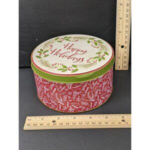 Happy Holidays Round Tin Container 5 Inches Round 2 Inches High C194